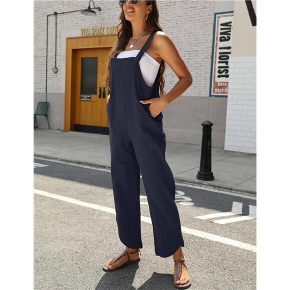 Women Summer Sleeveless Overalls Jumpsuits Navy Blue